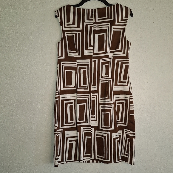 TALBOTS Petite Brown White Sleeveless Cotton Spandex Stretch Sheath Dress Size 8 - Picture 2 of 11